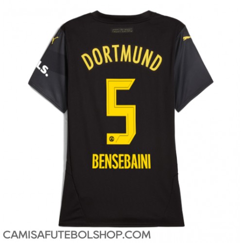 Camisa de time de futebol Borussia Dortmund Ramy Bensebaini #5 Replicas 2º Equipamento Feminina 2024-25 Manga Curta